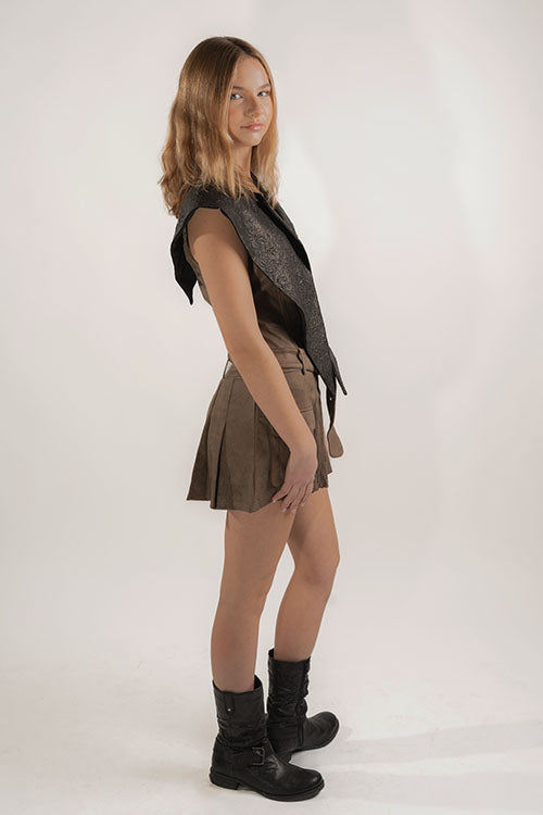 DRAP PATTERN LEATHER VEST