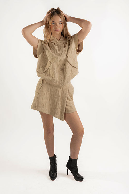 EMBOSSED BOMBER JACKET AND SKORT SET