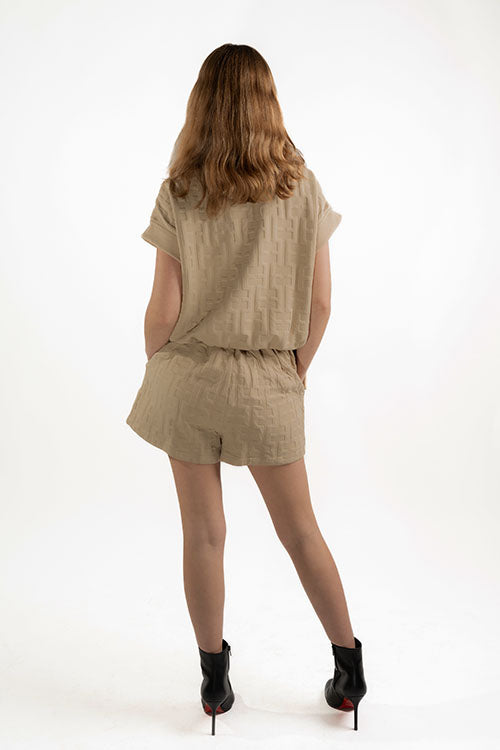 EMBOSSED BOMBER JACKET AND SKORT SET