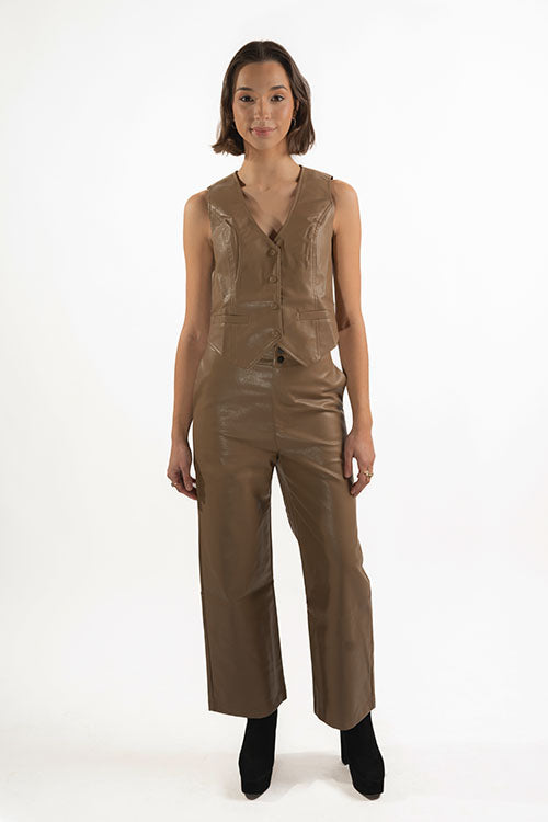 PANTS AND VEST FAUX LEATHER SET