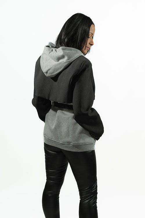 SWEATSHIRT WITH WOVEN ATTACHED BOLERO