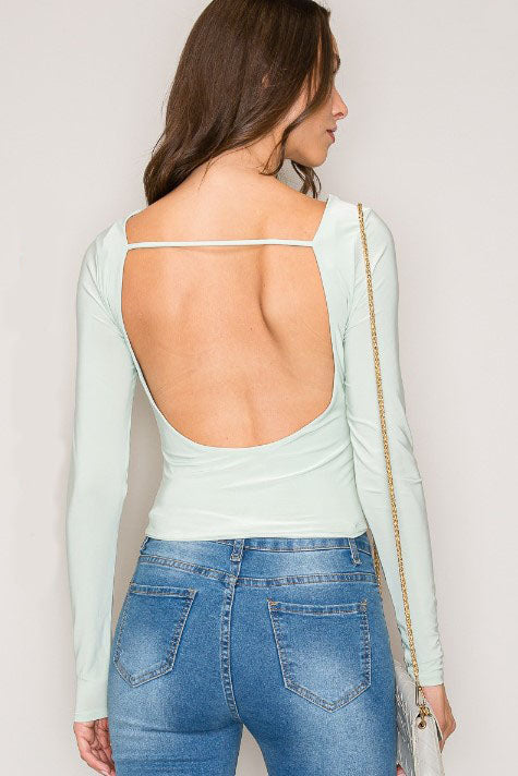 Backless Double Layer Long Sleeve Venezia Knit Top