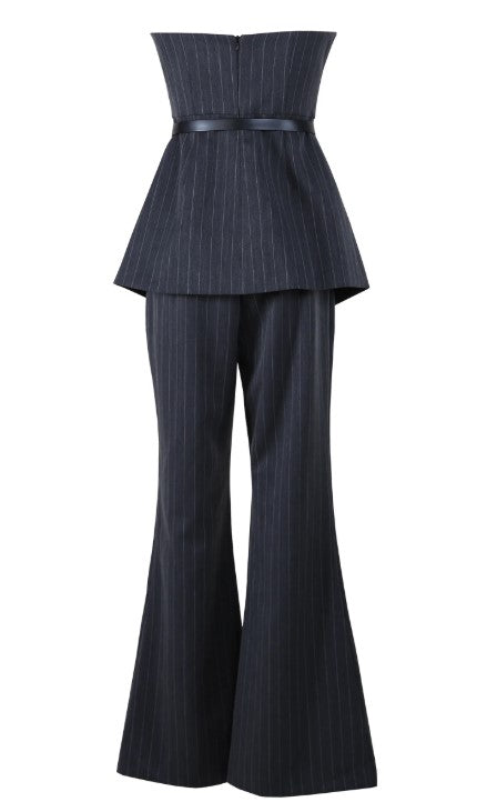SOPHISTICATED HALTER JACKET DARK GREY SUIT WITH BELT