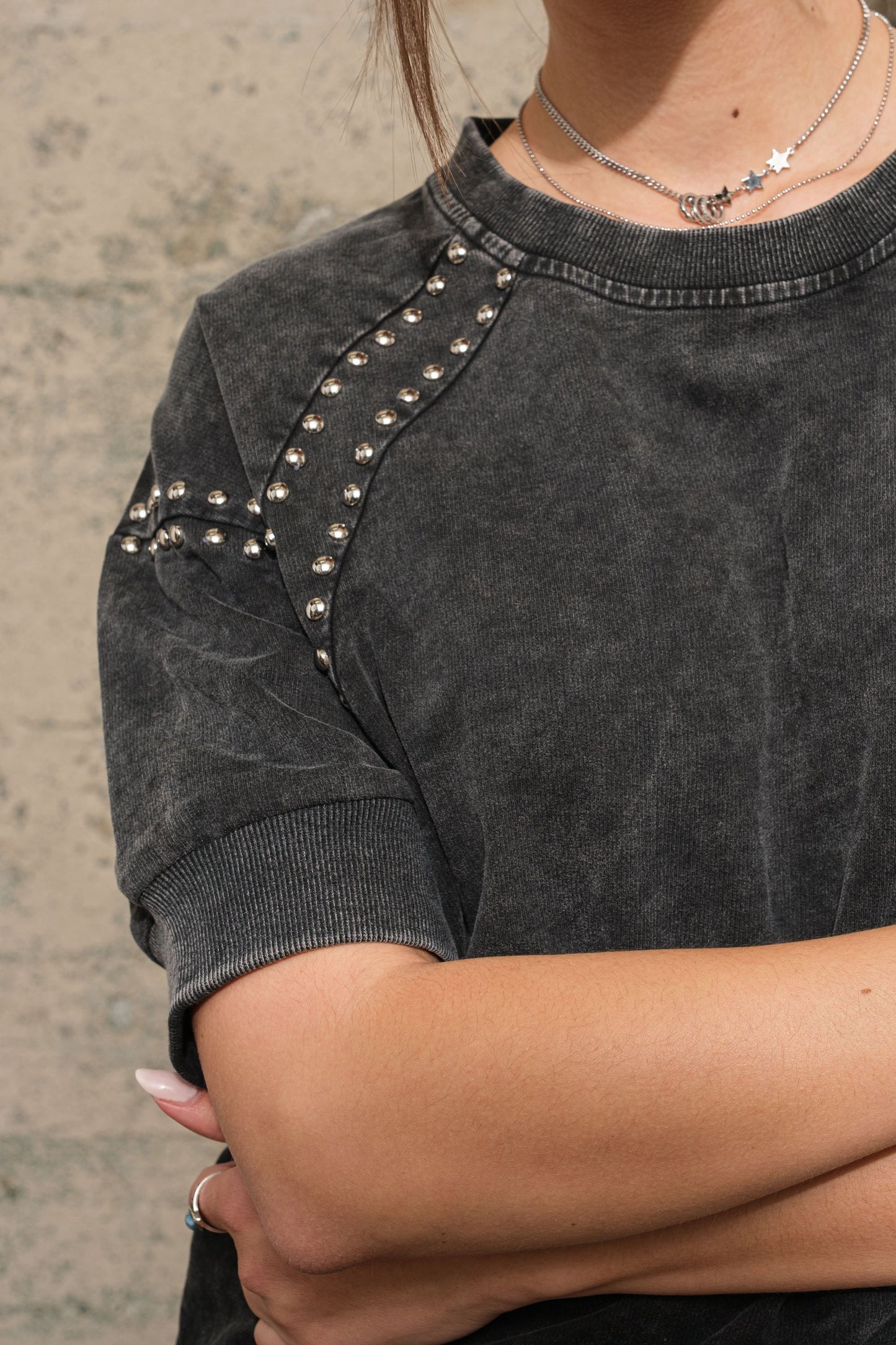 STUDDED PULLOVER SWEATSHIRT