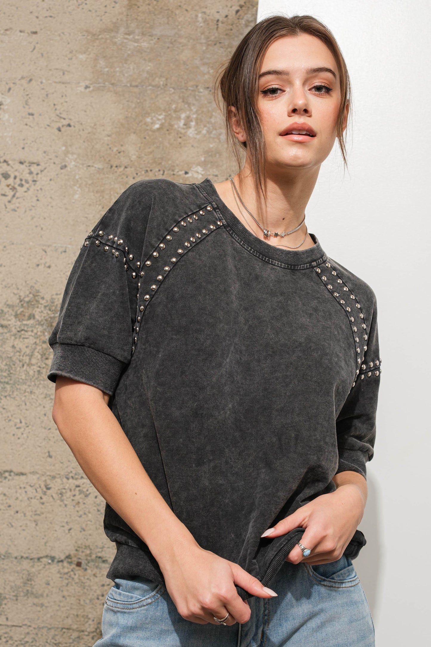 STUDDED PULLOVER SWEATSHIRT