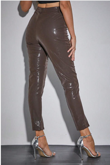 HIGH WAIST SLIT FAUX LEATHER PANTS