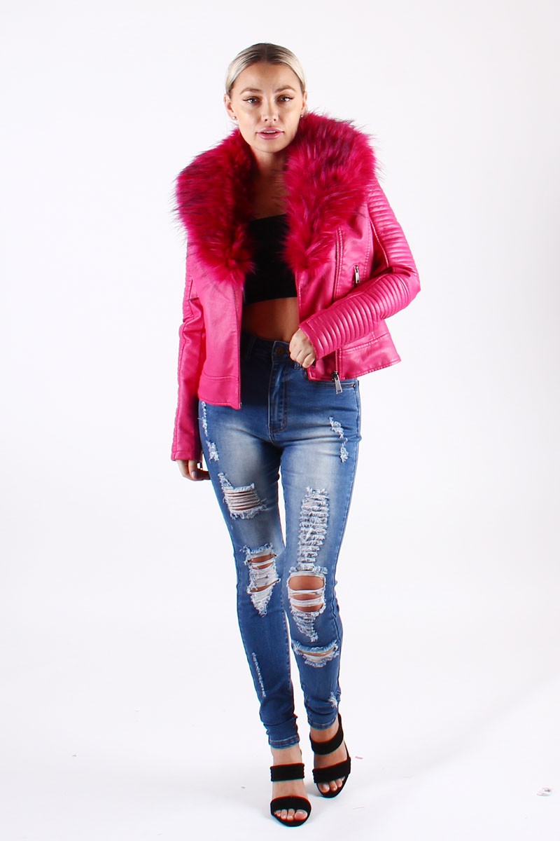BIKER JACKET WITH FOX FUR
