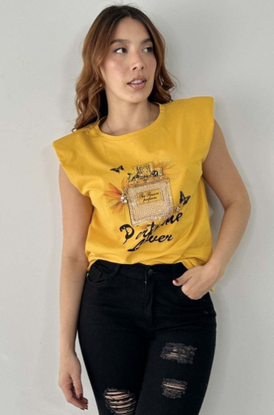 EMBELLISHED PRINTED PERFUME TEE