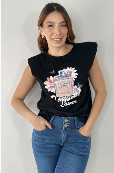 EMBELLISHED PRINTED PERFUME TEE