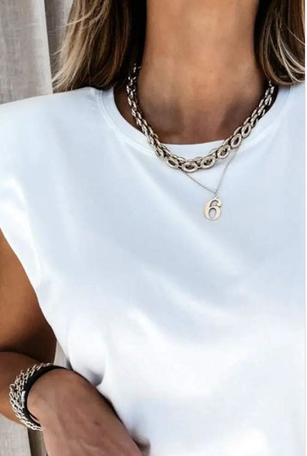 SHOULDER PAD SLEEVELESS CASUAL T SHIRT