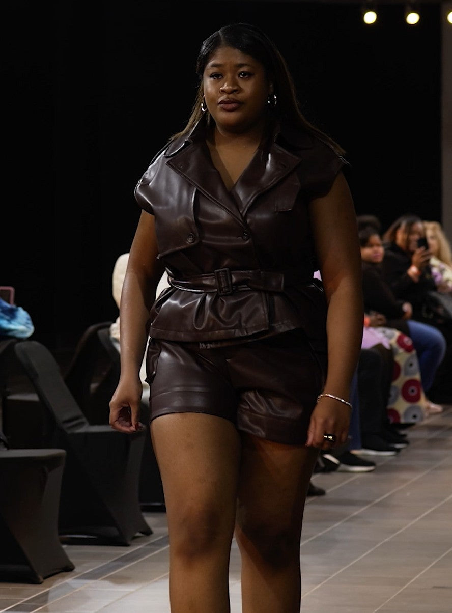 SIERRA FAUX LEATHER BELTED JACKET TOP & SHORTS SET