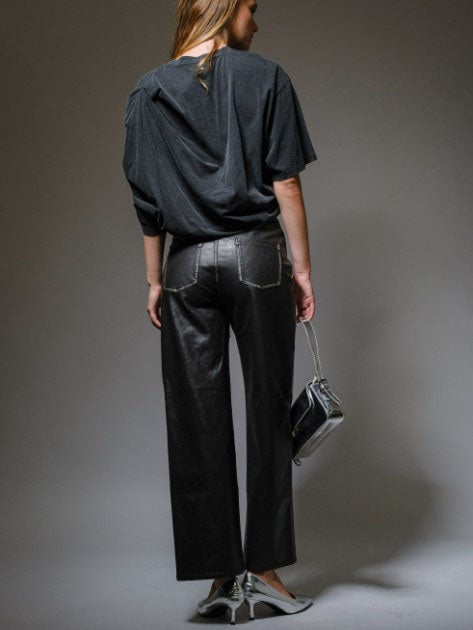 STONE STUDDED FAUX LEATHER PANTS