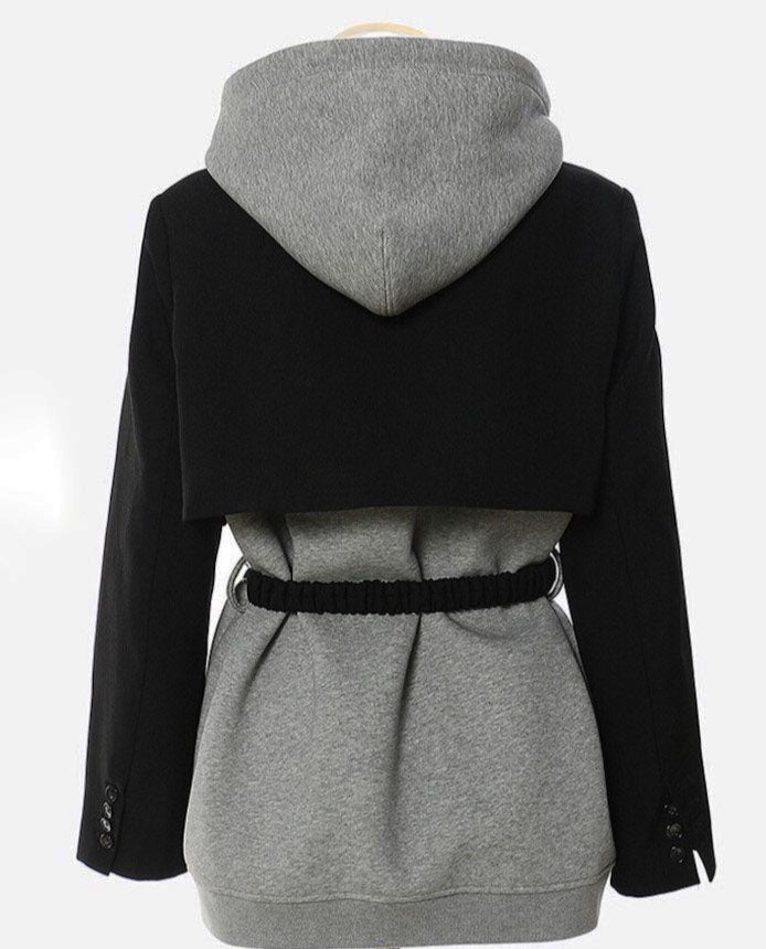SWEATSHIRT WITH WOVEN ATTACHED BOLERO