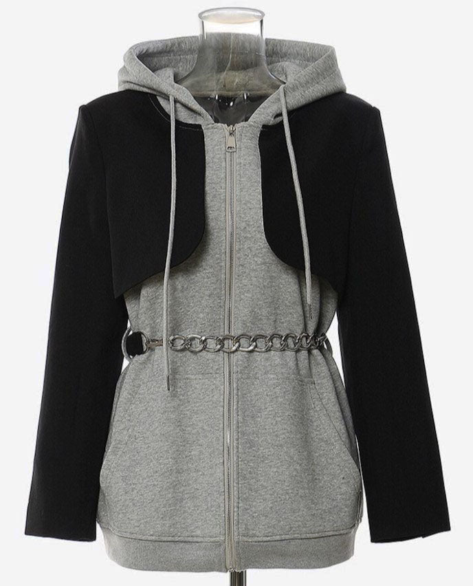 SWEATSHIRT WITH WOVEN ATTACHED BOLERO