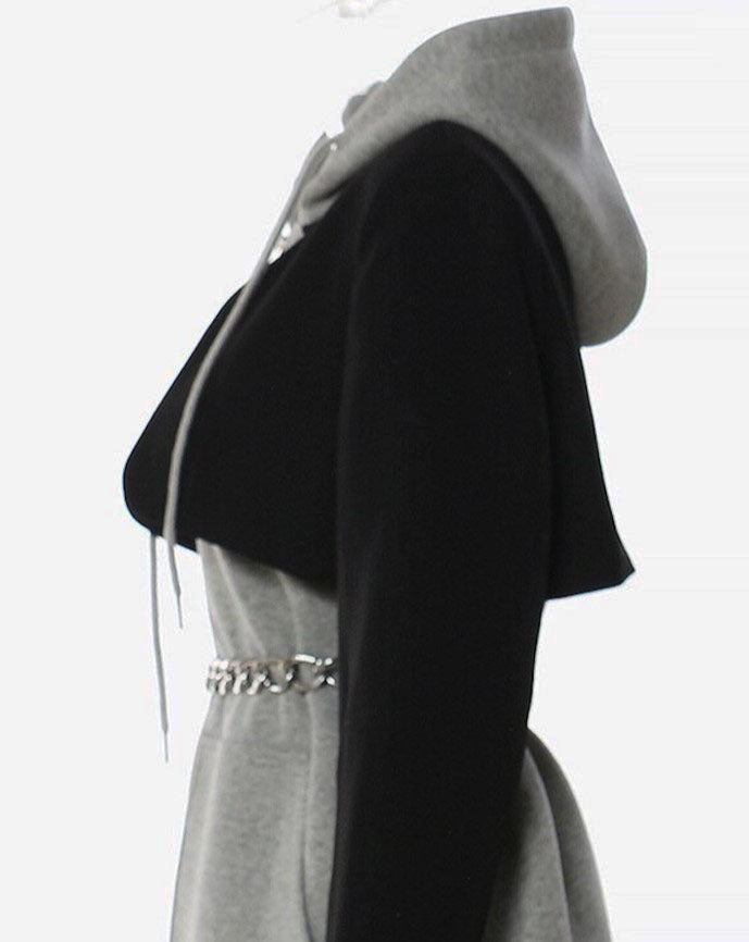 SWEATSHIRT WITH WOVEN ATTACHED BOLERO