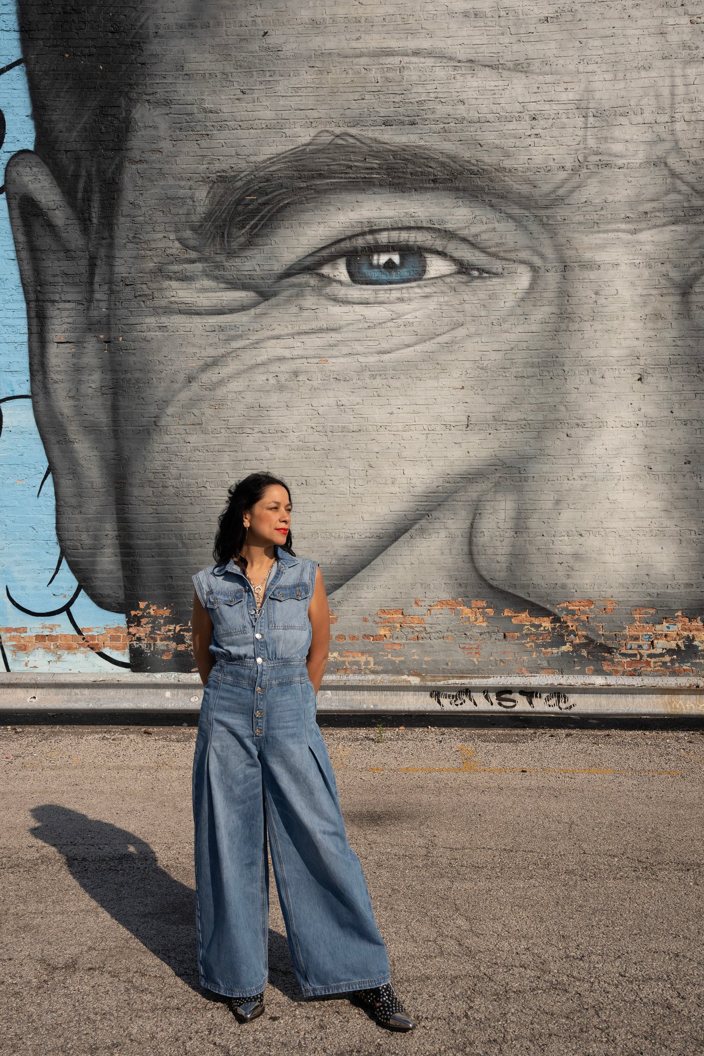 DENIM SLEEVELESS SHIRT JUMPSUIT