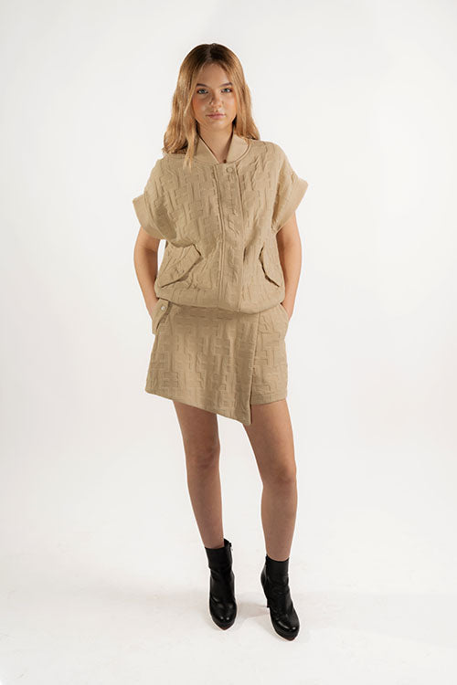 EMBOSSED BOMBER JACKET AND SKORT SET