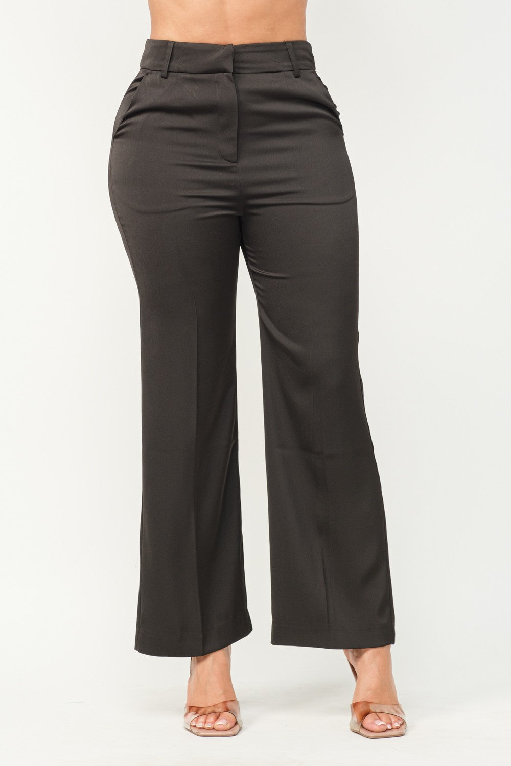 SOLID SATIN LIKE WIDE LONG PANTS