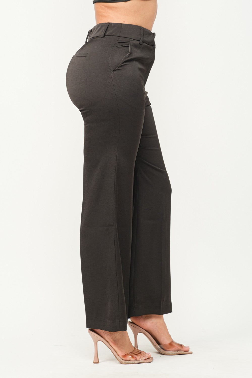 SOLID SATIN LIKE WIDE LONG PANTS