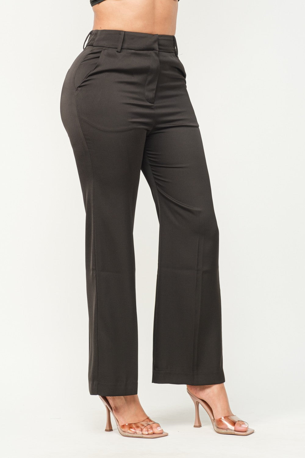SOLID SATIN LIKE WIDE LONG PANTS
