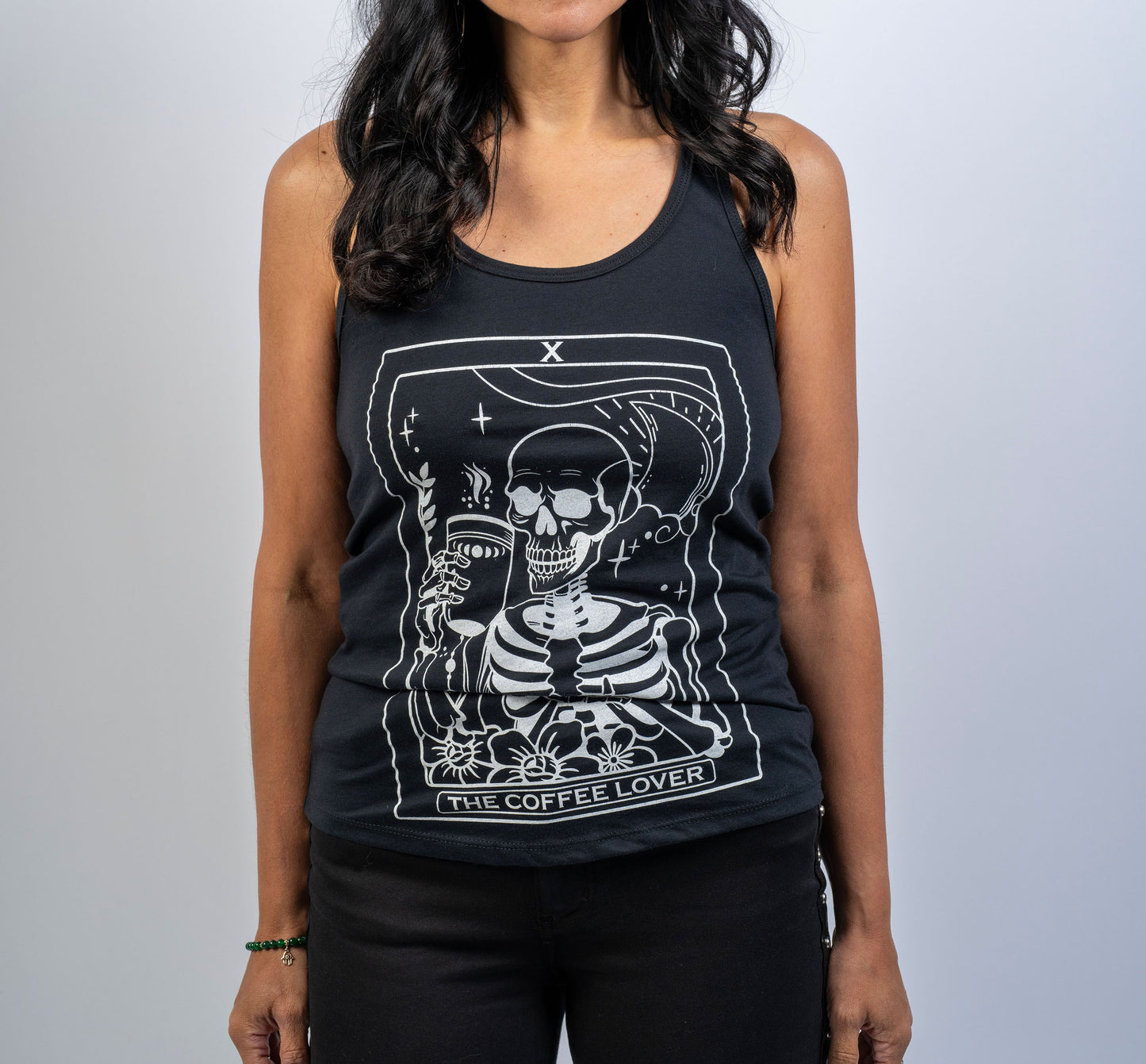 COFFEE LOVER T-SHIRT TAROT CARD SKULL CAFE COFFEE