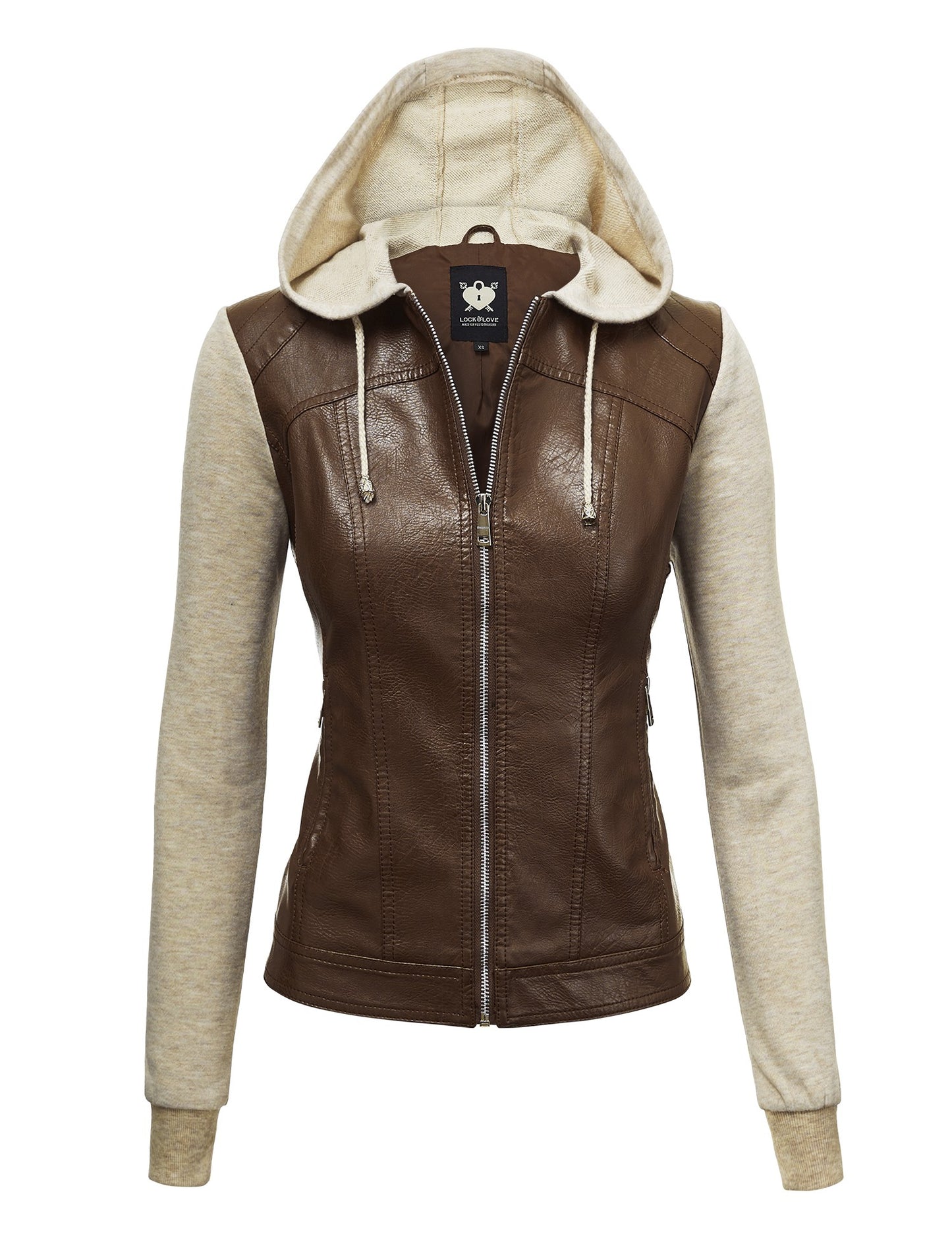 FAUX LEATHER SWEATER SLEEVE JACKET